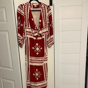 Caroline Constas Red and White Long Sleeve Dress